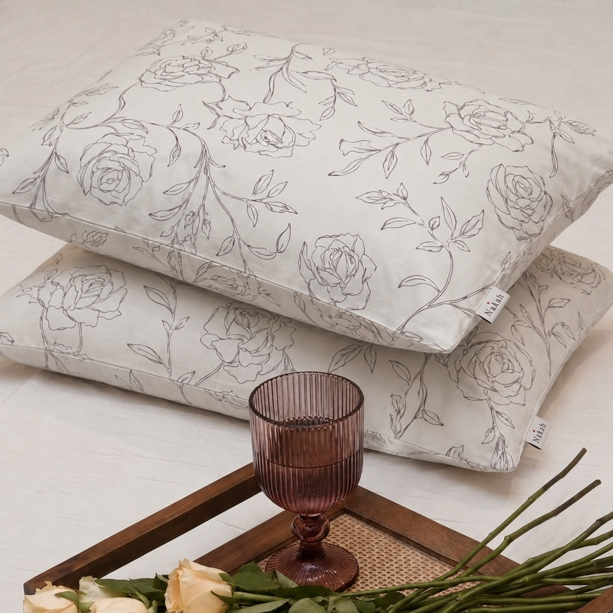 Grey Floral Pillow Case