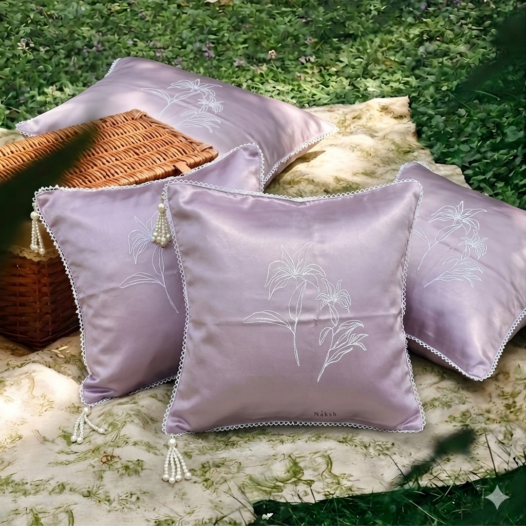 Lilac Stem Flower Cushion Cover