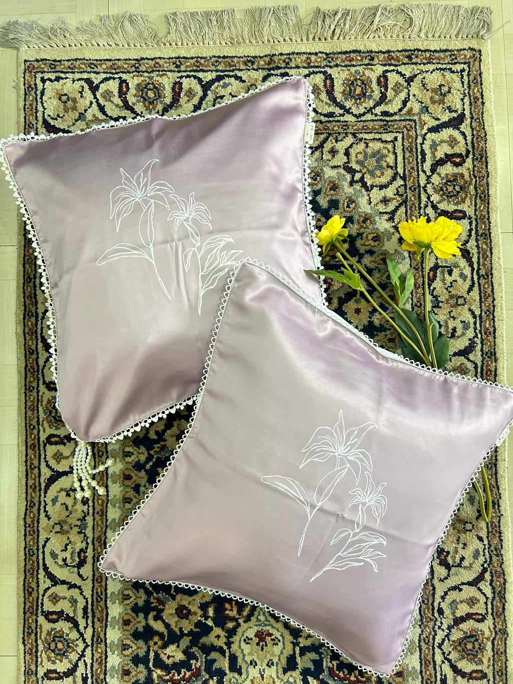 Lilac Stem Flower Cushion Cover