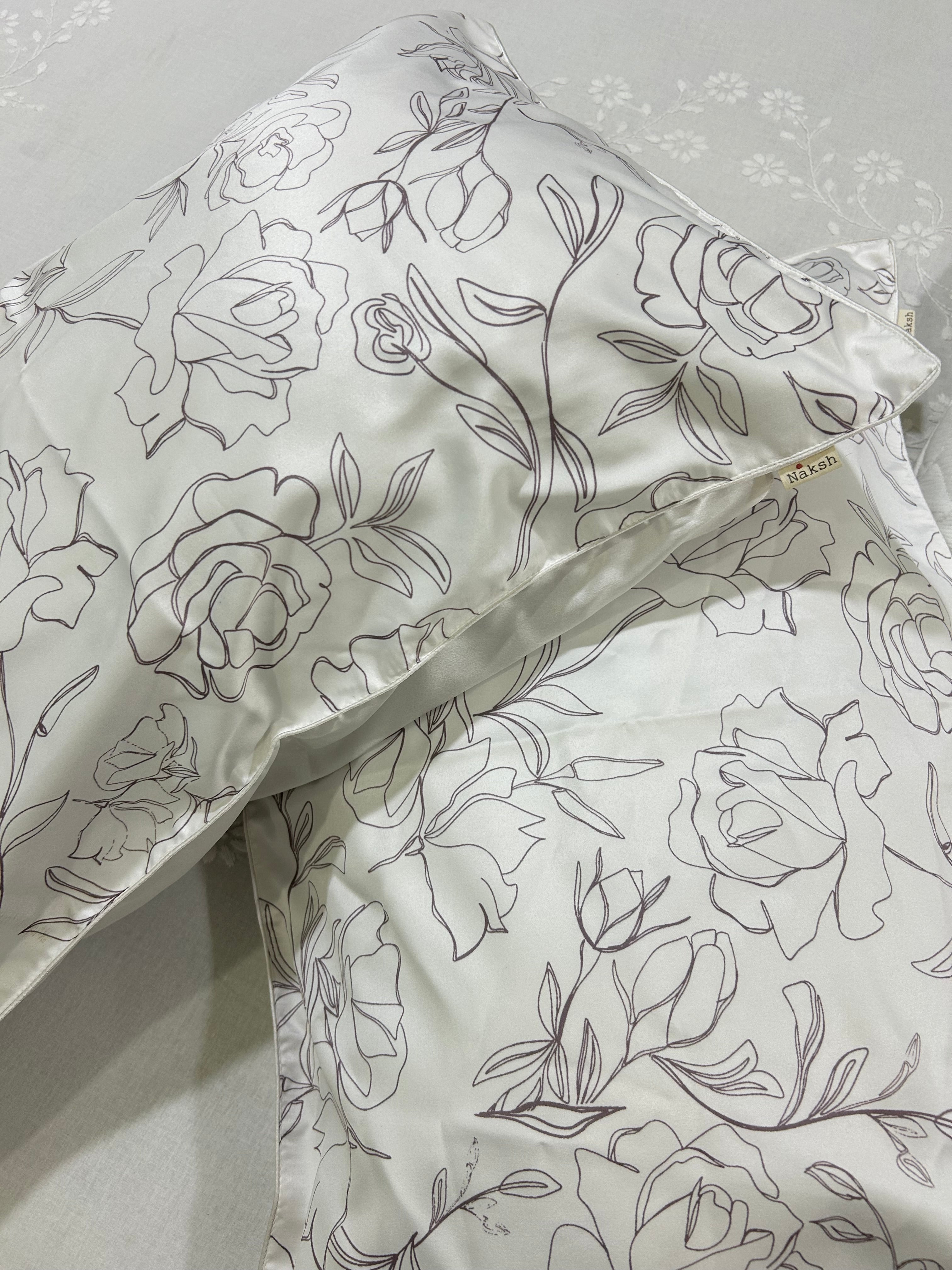 Grey Floral Pillow Case